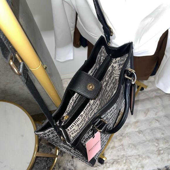Juicy Couture Can't Tame Her Top Handle Structured Tote in Black Beige - Picture 13 of 15